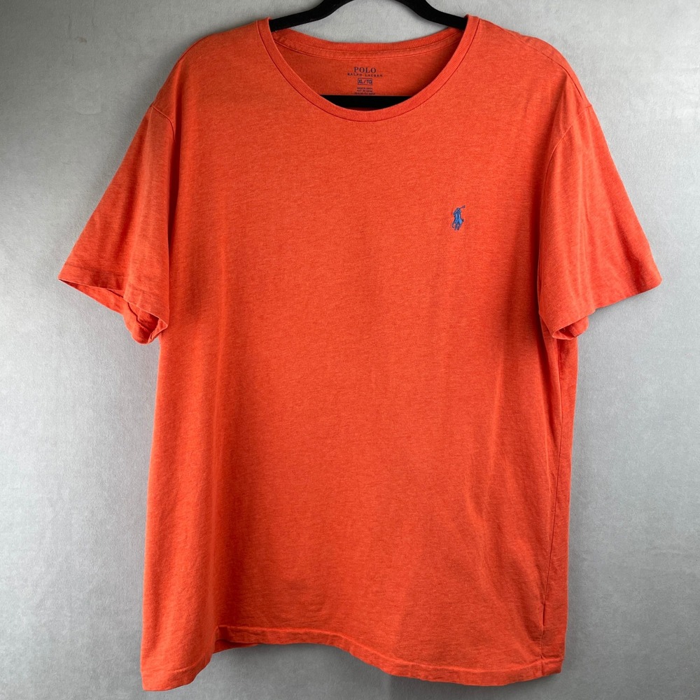 Polo Ralph Lauren Men XL Orange Heathered Cotton Crewneck T-Shirt Blue Pony Logo